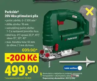Lidl Parkside 20v aku přímočará pila nabídka