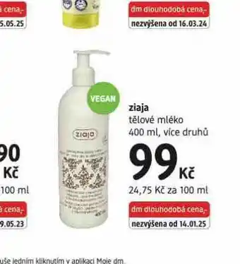 dm drogerie Ziaja tělové mléko nabídka