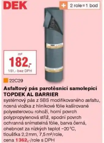 DEK Asfaltový pás parotěsnicí samolepicí TOPDEK AL BARRIER nabídka