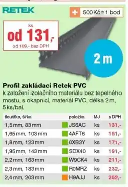DEK Profil zakládací Retek PVC nabídka