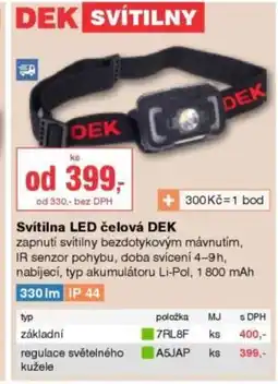 DEK Svítilna LED čelová DEK nabídka