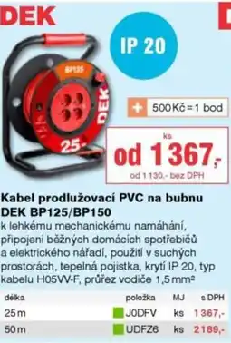 DEK Kabel prodlužovací PVC na bubnu DEK BP125/BP150 nabídka