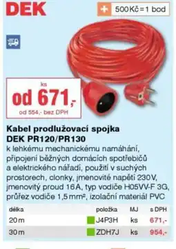 DEK Kabel prodlužovací spojka DEK PR120/PR130 nabídka