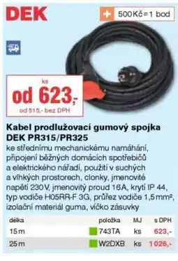 DEK Kabel prodlužovací gumový spojka DEK PR315/PR325 nabídka