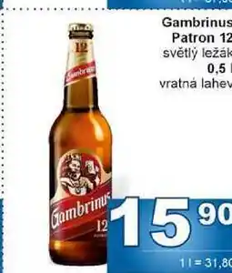 Jip Gambrinus Patron 12 světlý ležák 0,5l nabídka