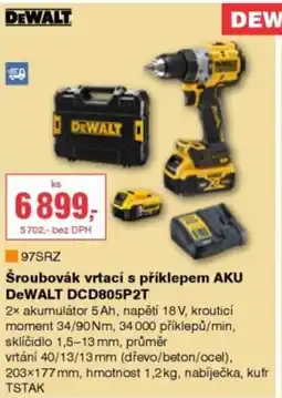 DEK Šroubovák vrtací s příklepem AKU DeWALT DCD805P2T nabídka