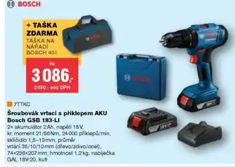 DEK Šroubovák vrtací s příklepem AKU Bosch GSB 183-LI nabídka