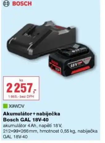DEK Akumulátor+nabíječka Bosch GAL 18V-40 nabídka