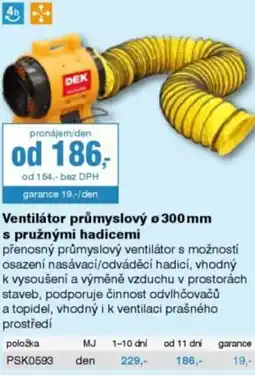 DEK Ventilátor průmyslový Ø 300 mm s pružnými hadicemi nabídka