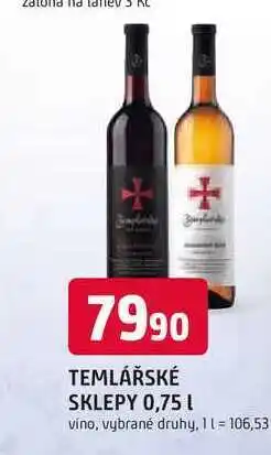 Trefa TEMLÁŘSKÉ SKLEPY 0,75l víno, vybrané druhy nabídka