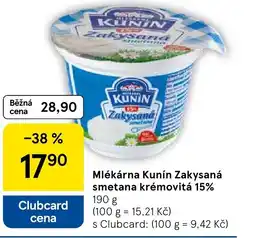 Tesco Mlékárna Kunín Zakysaná smetana krémovitá 15% nabídka