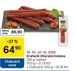 Tesco Krahulík Uherská klobása nabídka