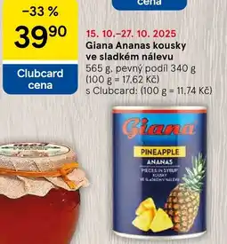Tesco Giana Ananas kousky ve sladkém nálevu nabídka