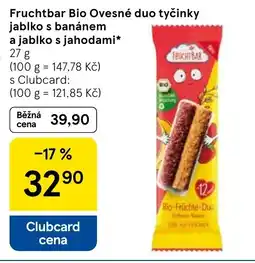 Tesco Fruchtbar Bio Ovesné duo tyčinky jablko s banánem a jablko s jahodami nabídka