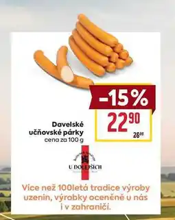 Billa Davelské učňovské párky cena za 100 g nabídka