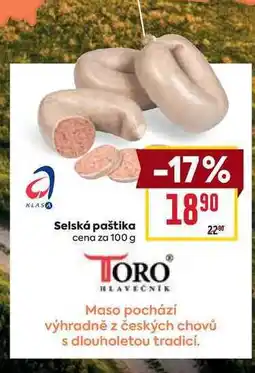 Billa Selská paštika cena za 100 g nabídka