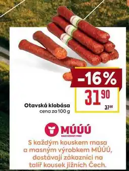 Billa Otavská klobása cena za 100 g nabídka