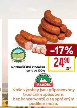 Billa Radhošťská klobása cena za 100 g nabídka