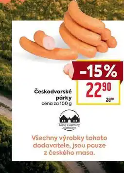 Billa Českodvorské párky cena za 100 g nabídka