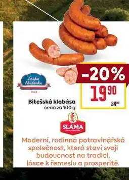 Billa Bitešská klobása cena za 100 g nabídka