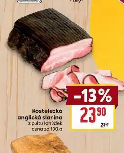 Billa Kostelecká anglická slanina z pultu lahůdek cena za 100 g nabídka