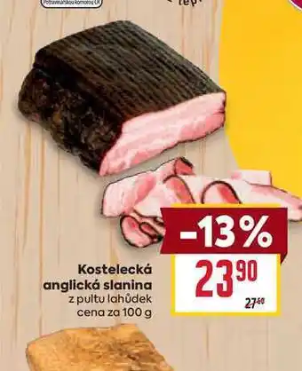 Billa Kostelecká anglická slanina z pultu lahůdek cena za 100 g nabídka