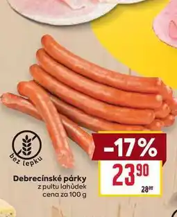 Billa Debrecínské párky z pultu lahůdek cena za 100 g nabídka