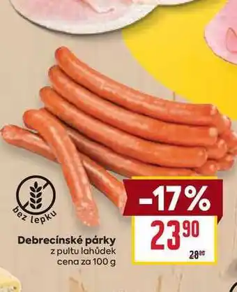 Billa Debrecínské párky z pultu lahůdek cena za 100 g nabídka