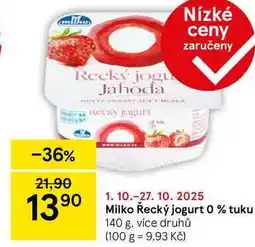 Tesco Milko Řecký jogurt 0 % tuku, 140 g, více druhů nabídka