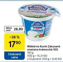 Tesco Mlékárna Kunín Zakysaná smetana krémovitá 15%, 190 g nabídka