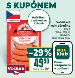 Billa Vídeňské minipárečky 180 g nabídka