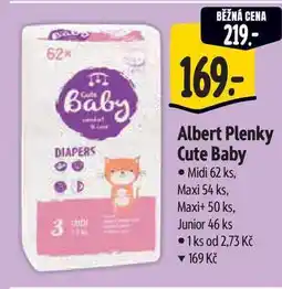 Albert Albert Plenky Cute Baby • Midi 62 ks, Maxi 54 ks, Maxi+ 50 ks, Junior 46 ks nabídka