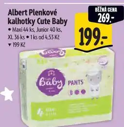 Albert Albert Plenkové kalhotky Cute Baby Maxi 44 ks, Junior 40 ks, XL 36 ks nabídka