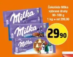 Terno Čokoláda Milka, vybrané druhy nabídka