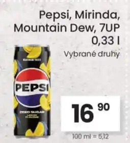 Kubík potraviny Pepsi, Mirinda, Mountain Dew, 7UP nabídka