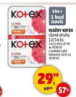 Penny Market VLOŽKY KOTEX, 12/16 ks nabídka