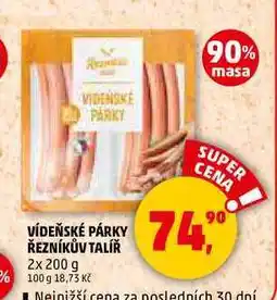 Penny Market VÍDEŇSKÉ PÁRKY ŘEZNÍKŮV TALÍŘ, 2x 200 g nabídka