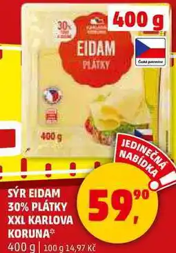 Penny Market SÝR EIDAM 30% PLÁTKY XXL KARLOVA KORUNA, 400 g nabídka