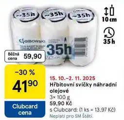 Tesco Hřbitovní svíčky náhradní olejové, 3× 100 g nabídka