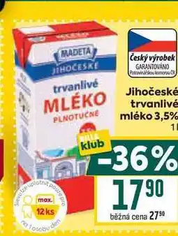 Billa Jihočeské trvanlivé mléko 3,5% 1l nabídka