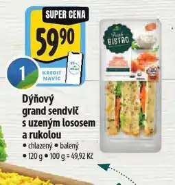 Albert Dýňový grand sandivč s uzeným lososem a rukolou nabídka