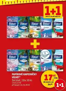 Penny Market PAPÍROVÉ KAPESNÍČKY VELVET 3vrstvé, 10x 10 ks nabídka