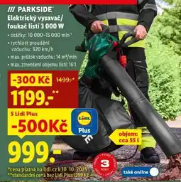 Lidl PARKSIDE Elektrický vysavač/foukač listí 3 000 W nabídka