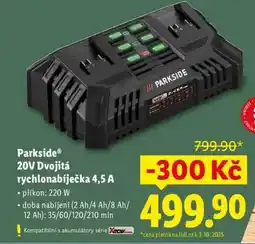 Lidl Parkside 20V Dvojitá rychlonabíječka 4,5 A nabídka