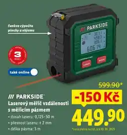 Lidl PARKSIDE LASEROVÝ MĚŘIČ VZDÁLENOSTI S MĚŘICÍM PÁSMEM nabídka