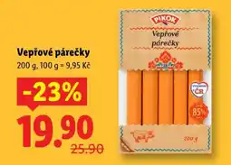 Lidl VEPŘOVÉ PÁREČKY nabídka