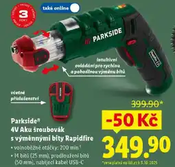 Lidl Parkside 4V Aku šroubovák s výměnnými bity Rapidfire nabídka