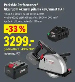 Lidl Parkside Performance Aku ruční okružní pila na kov, Smart 8 Ah nabídka