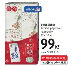 dm drogerie Soft&Sicher 4vrstvé papírové kapesníky nabídka