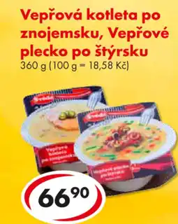 CBA Vepřová kotleta po znojemsku, Vepřové plecko po štýrsku nabídka